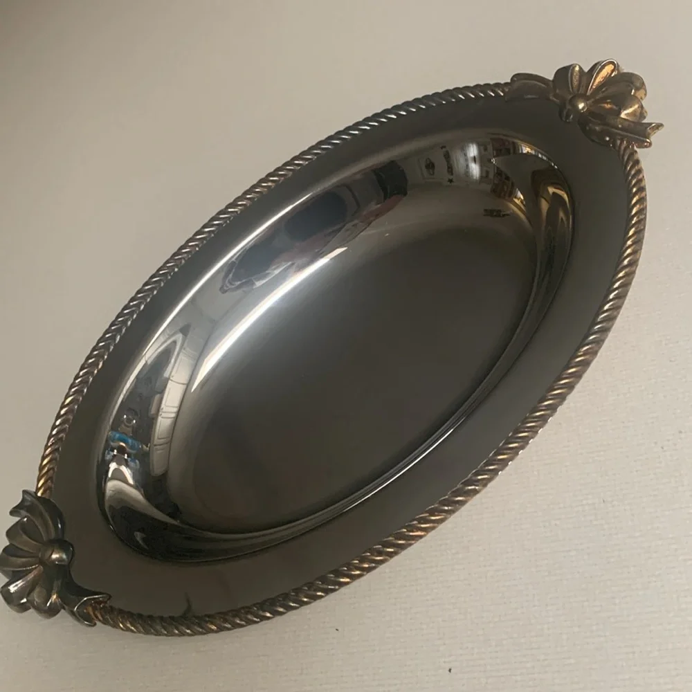 Vintage Oneida Silver and Gold Oval Serving Platter